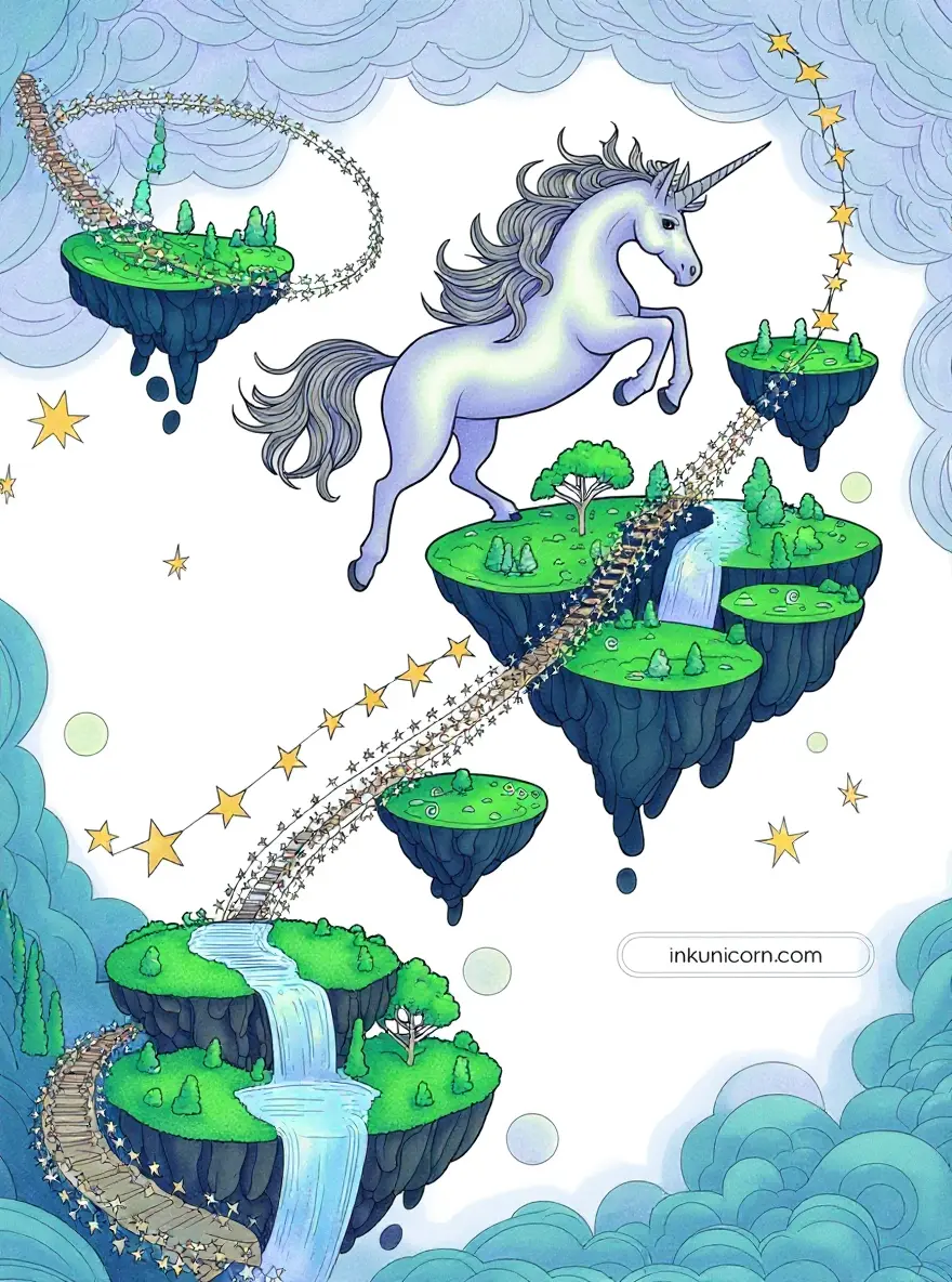 Surreal Moon Unicorn with Floating Islands