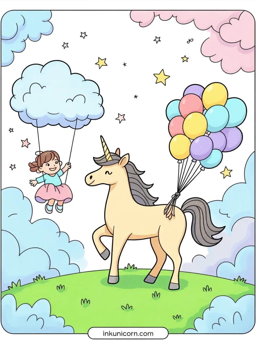 Unicorn and Kiki on a Cloud Swing