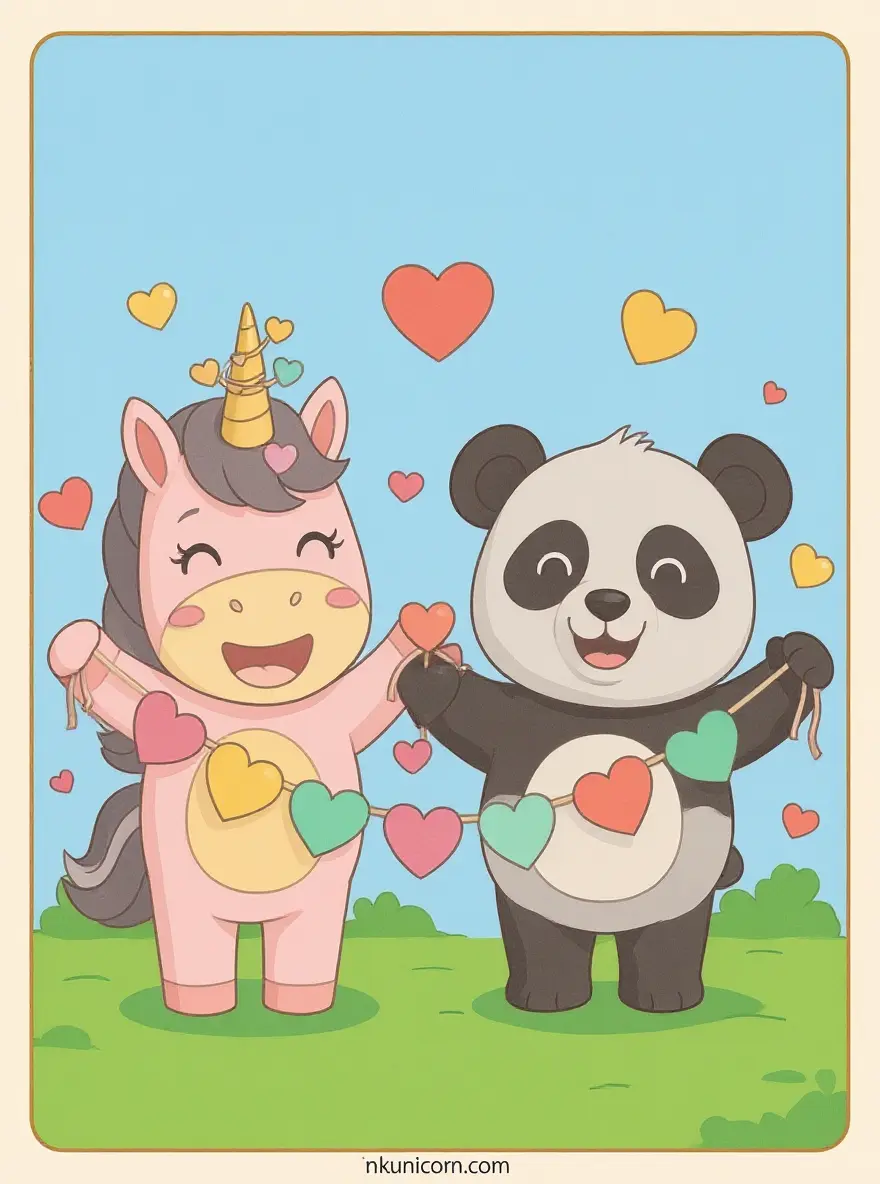 Unicorn And Panda With Heart Garland