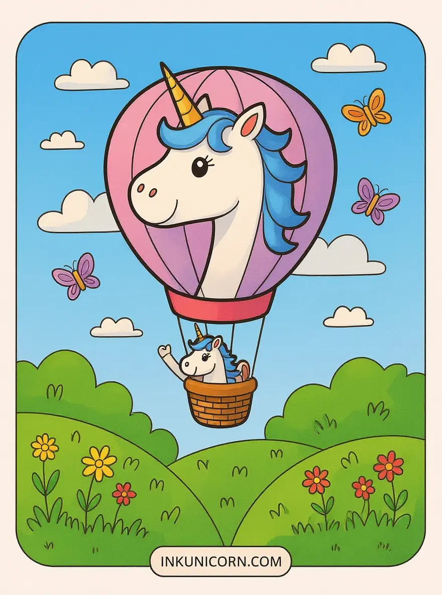Unicorn Balloon Rides Over Meadows