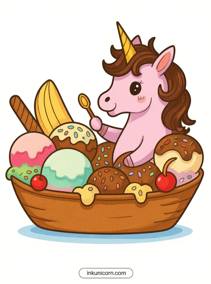 Unicorn In Ice Cream Sundae Boat