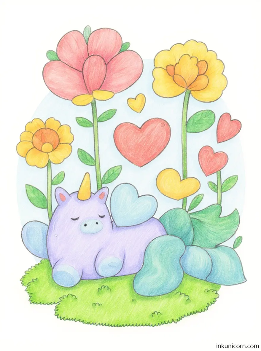 Unicorn in Love with Flowers