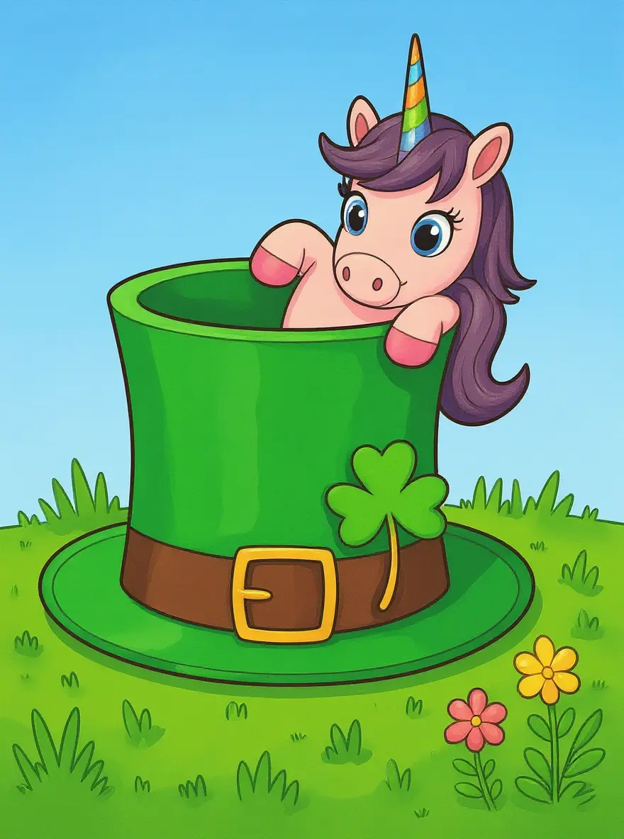 Unicorn Peeking from Leprechaun Hat