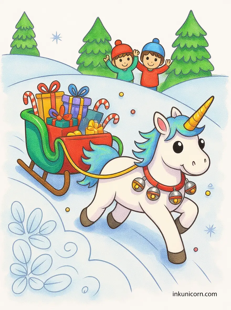 Unicorn Pulling Sleigh Of Gifts