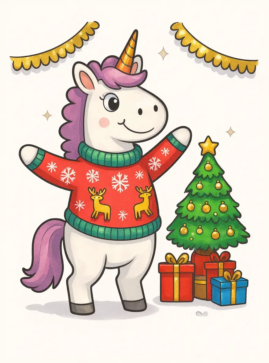 Unicorn Wearing Christmas Sweater
