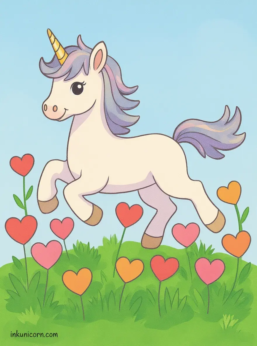 Unicorn with Heart-shaped Flowers