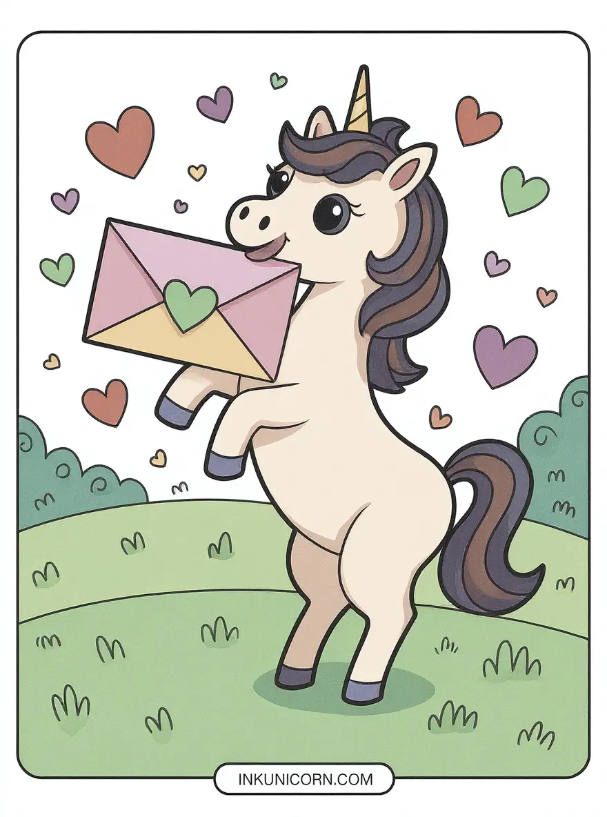Unicorn With Valentine Envelope