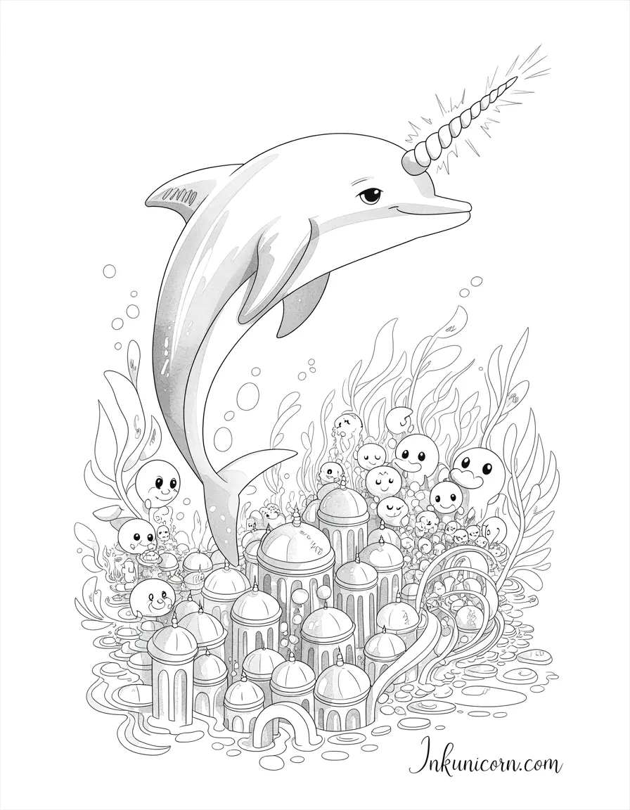 Anime Dolphin Unicorn in Underwater City