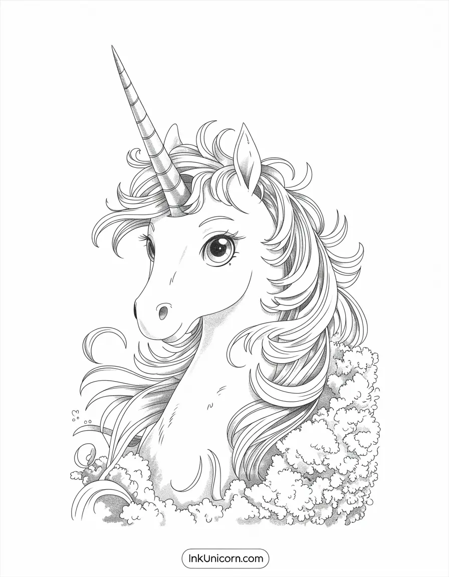 Anime-Style Head Unicorn With Flowing Mane