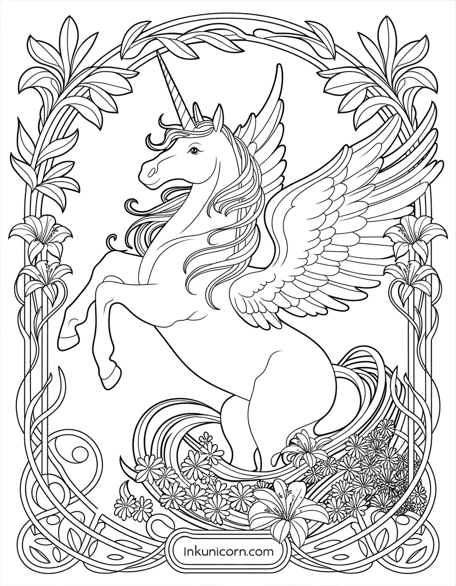 Art Nouveau Alicorn Unicorn Elegance