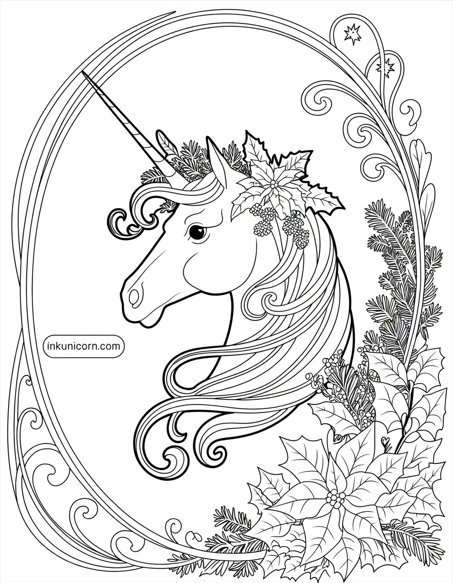 Art Nouveau Christmas Unicorn Portrait