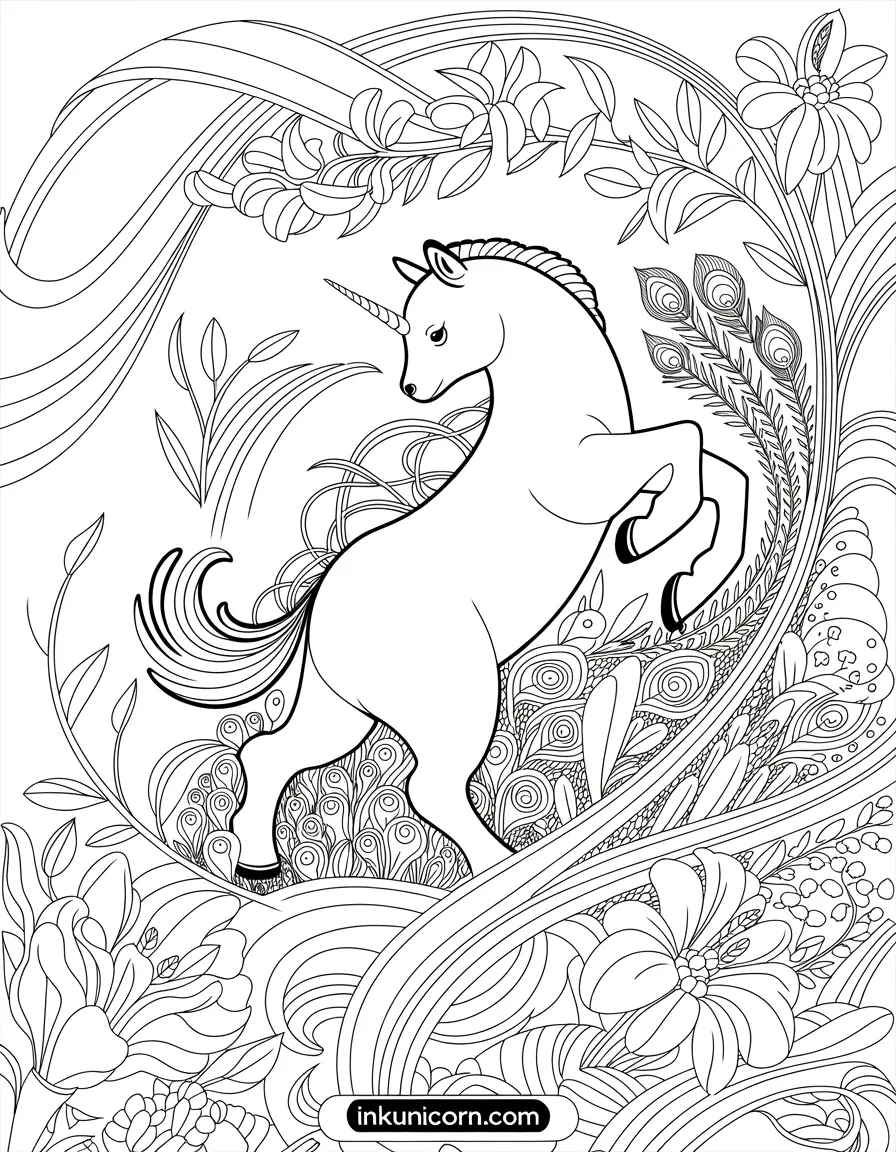 Art Nouveau Panda Unicorn Garden