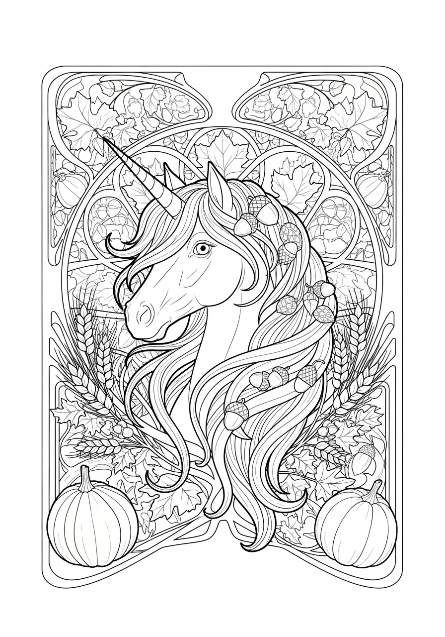 Autumn Harvest Art Nouveau Unicorn