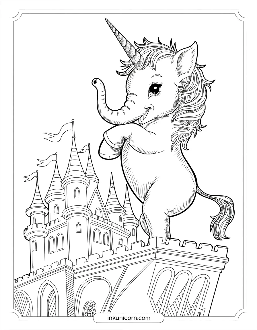 Baby Elephant Unicorn in an Enchanted Castle