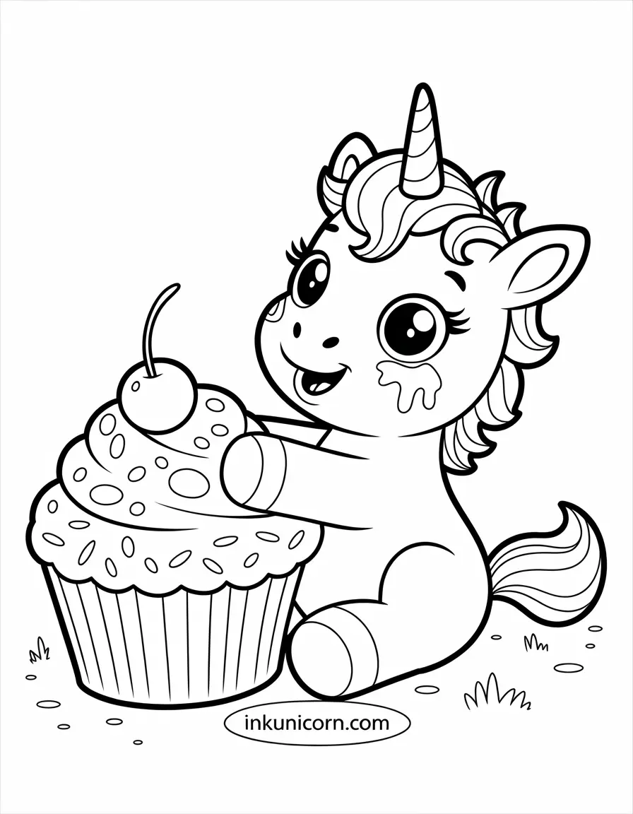 Baby Unicorn Eating A Cupcake