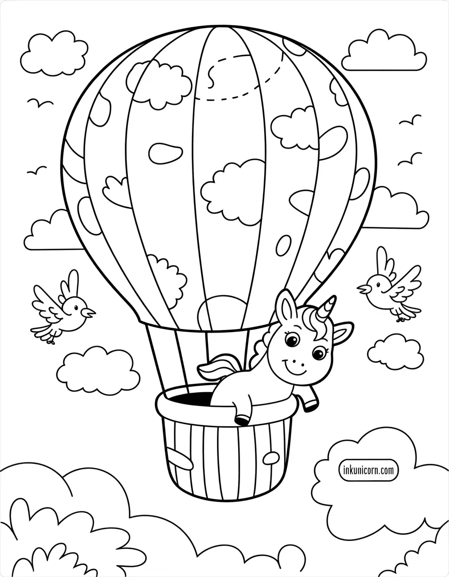 Baby Unicorn In A Hot Air Balloon