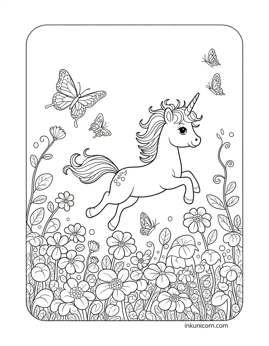 Baby Unicorn In Butterfly Garden