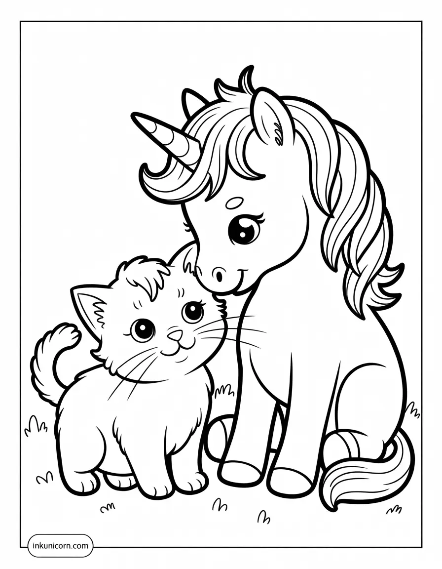 Baby Unicorn With Cat Friend