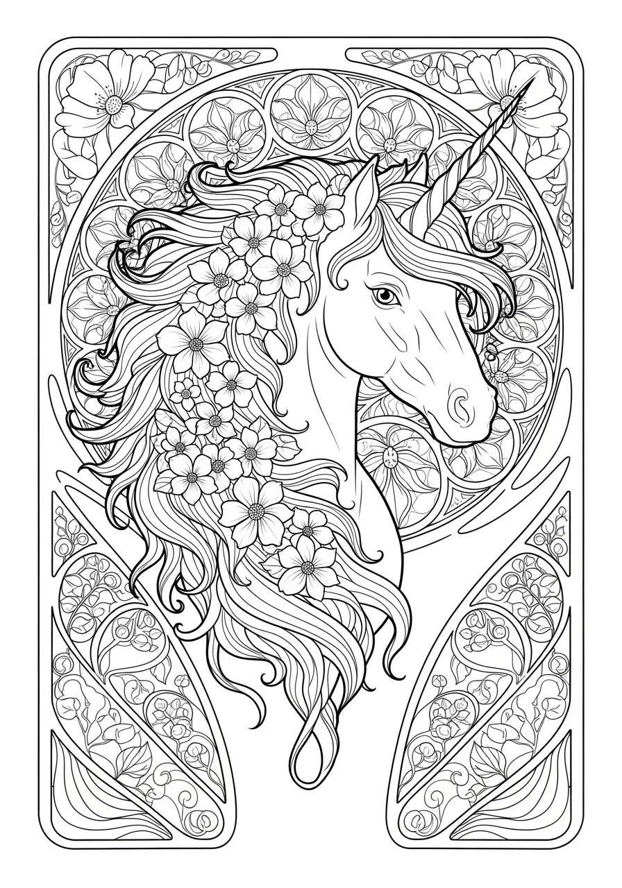 Blossom Mane Art Nouveau Unicorn