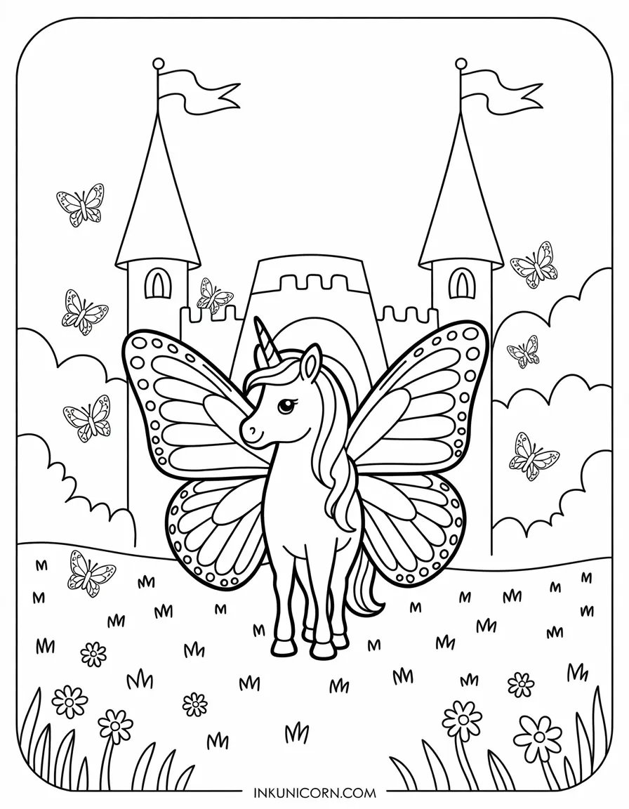 Butterfly Unicorn Fairy Tale Castle