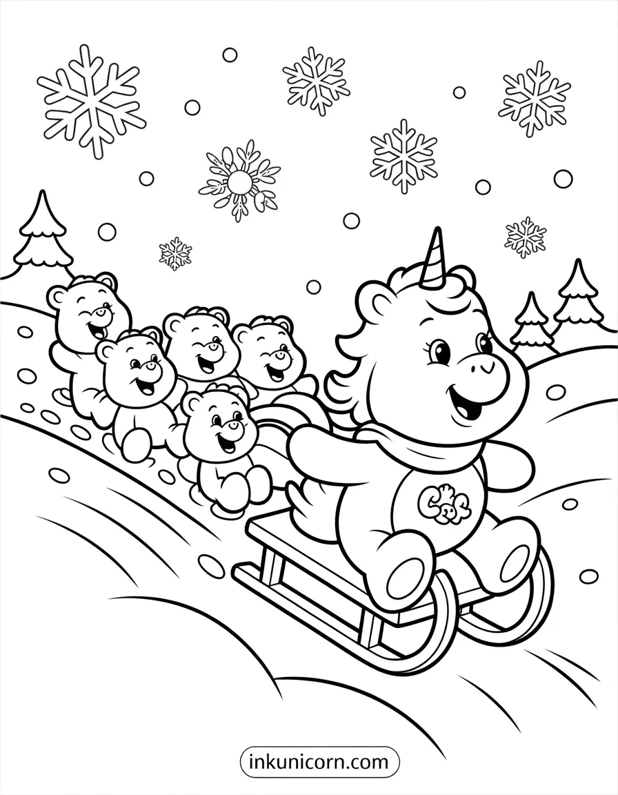 Care Bears Unicorn on a Winter Sled