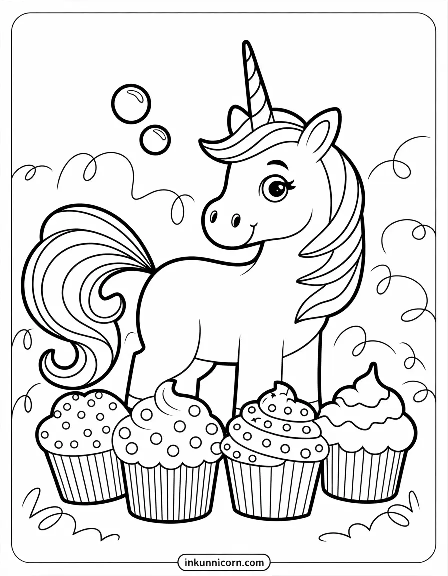 Cartoon Cake Unicorn And Cupcake Friends