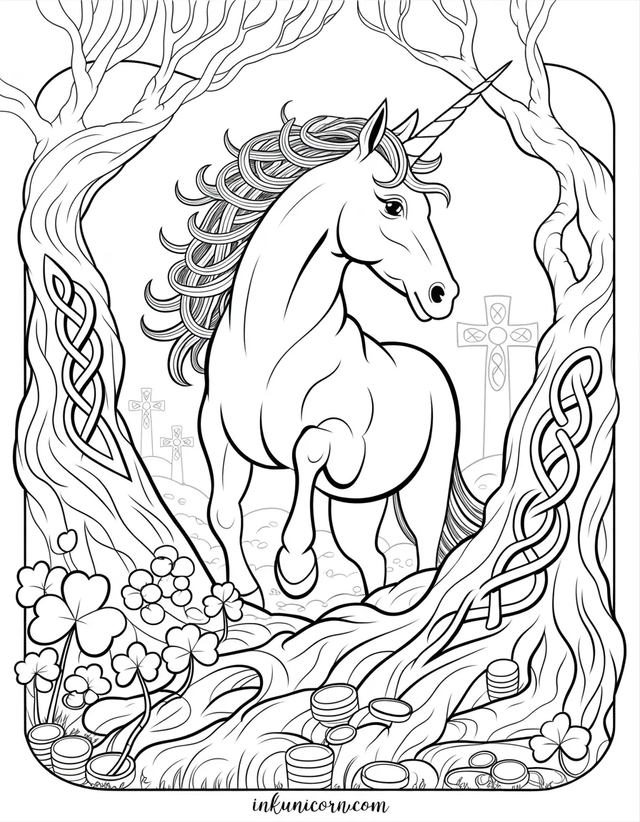 Celtic Unicorn with Mystical Forest