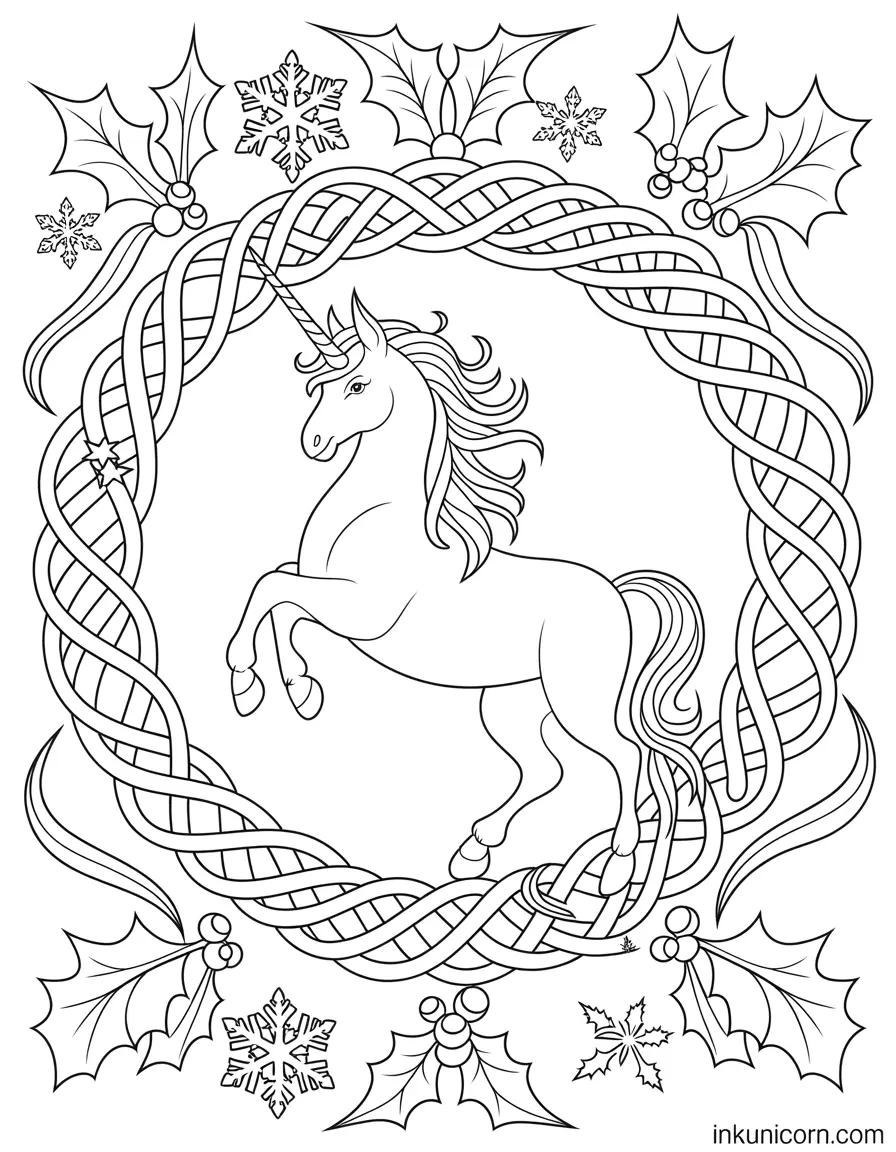 Christmas Unicorn With Celtic Knot Wreath