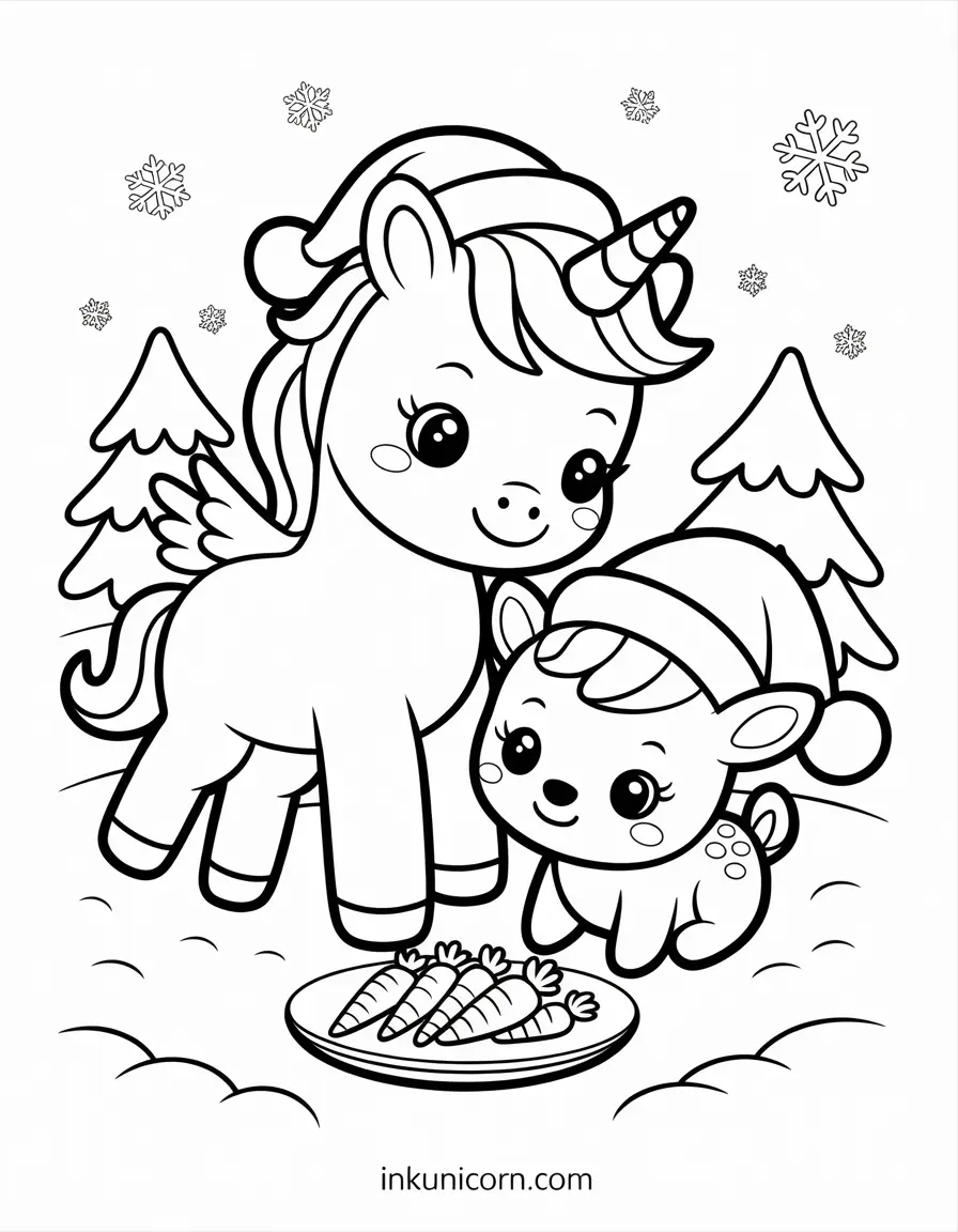 Christmas Unicorn With Kawaii Deer