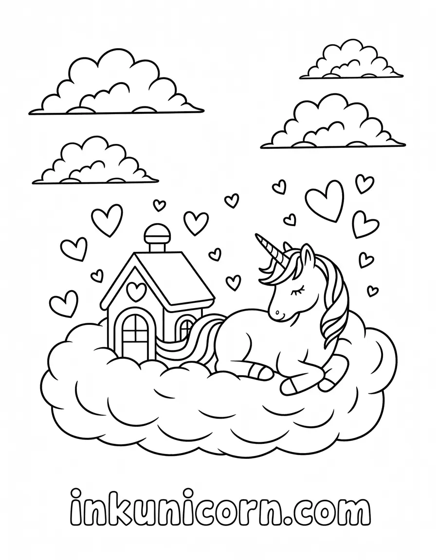 Cloud Unicorn With House On Cloud