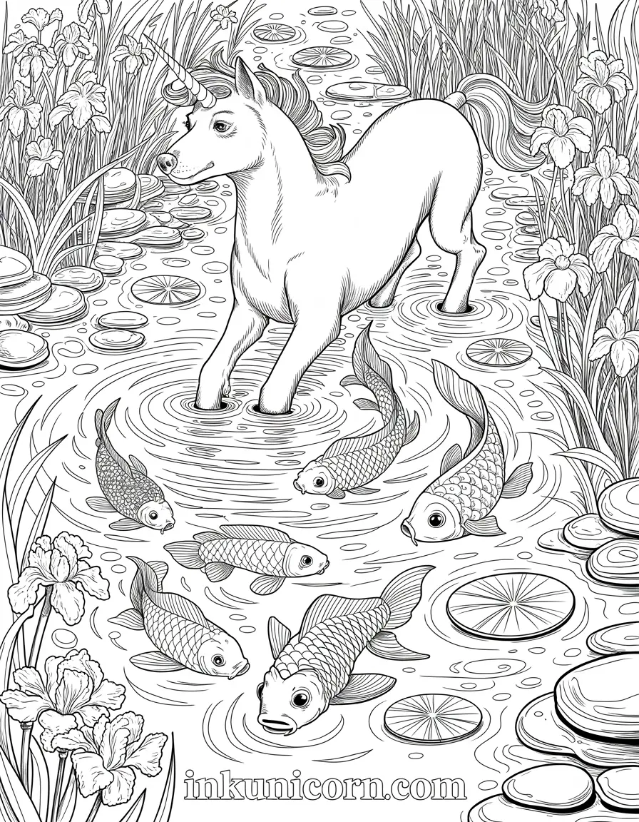 Dog Unicorn and the Koi Fish Pond