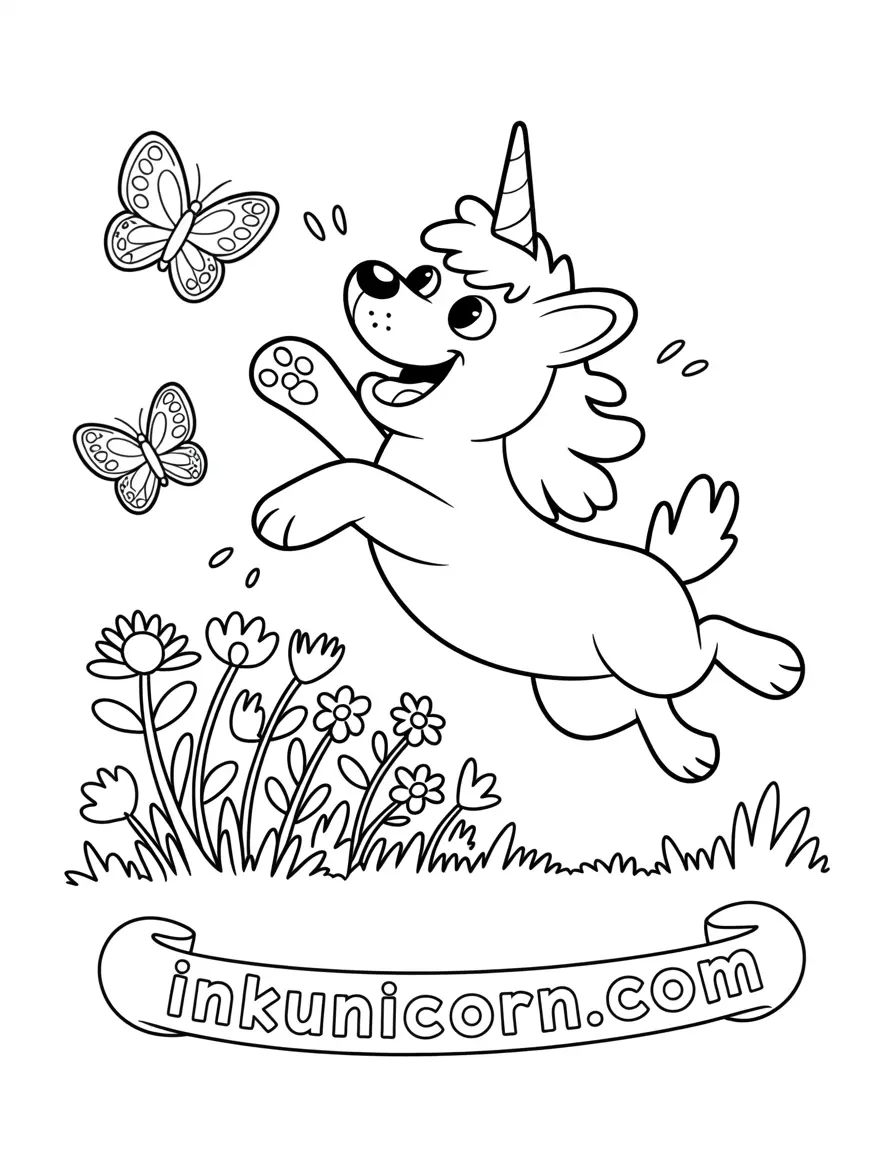 Dog Unicorn Chasing Butterflies