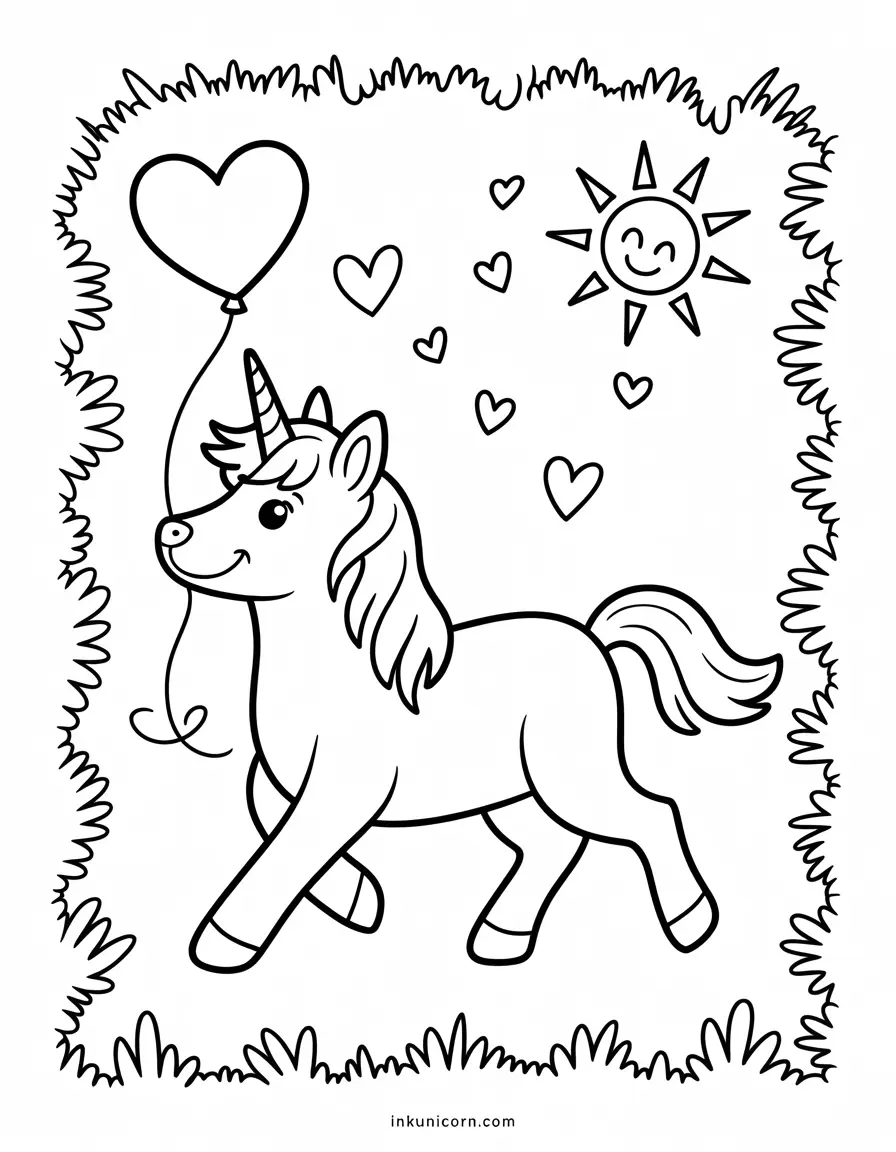 Dog Unicorn Holds a Heart Balloon