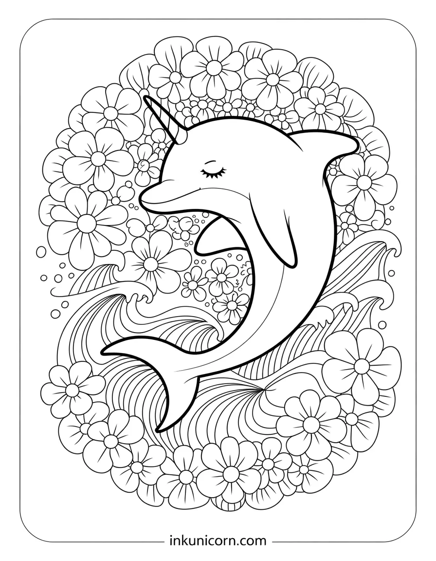 Dolphin Unicorn in Flower Mandala