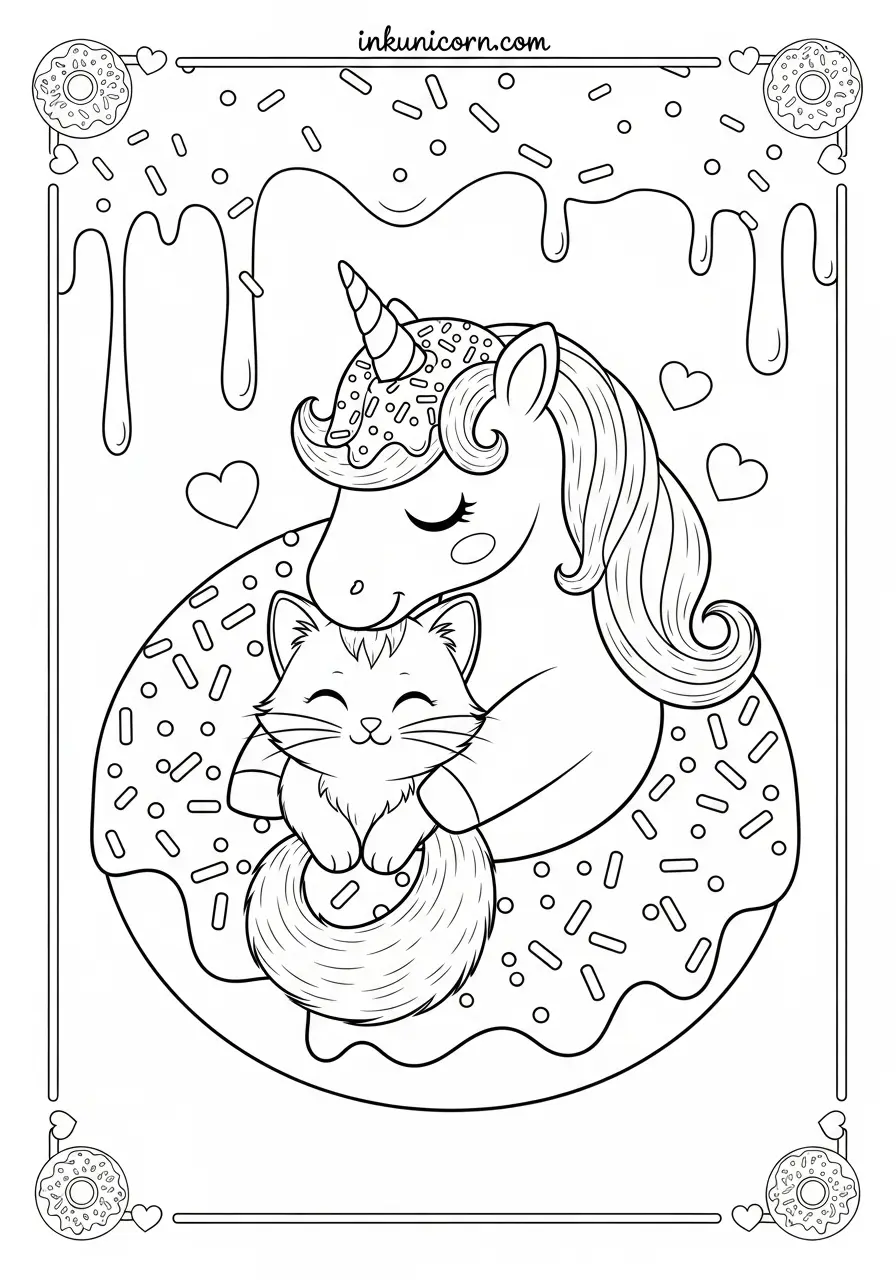Donut Unicorn Cuddling With Cat