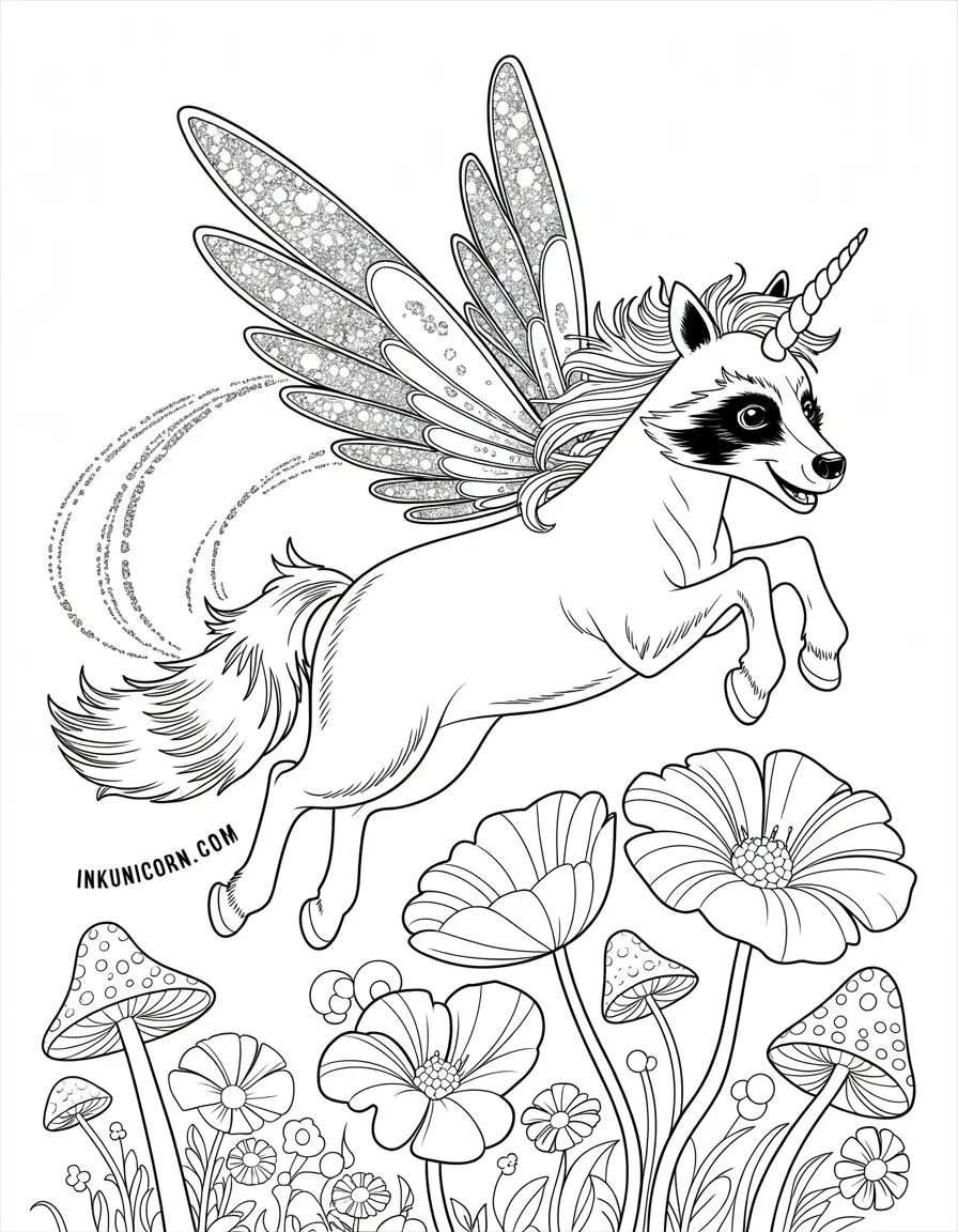 Fairy Raccoon Unicorn Dances In The Woods