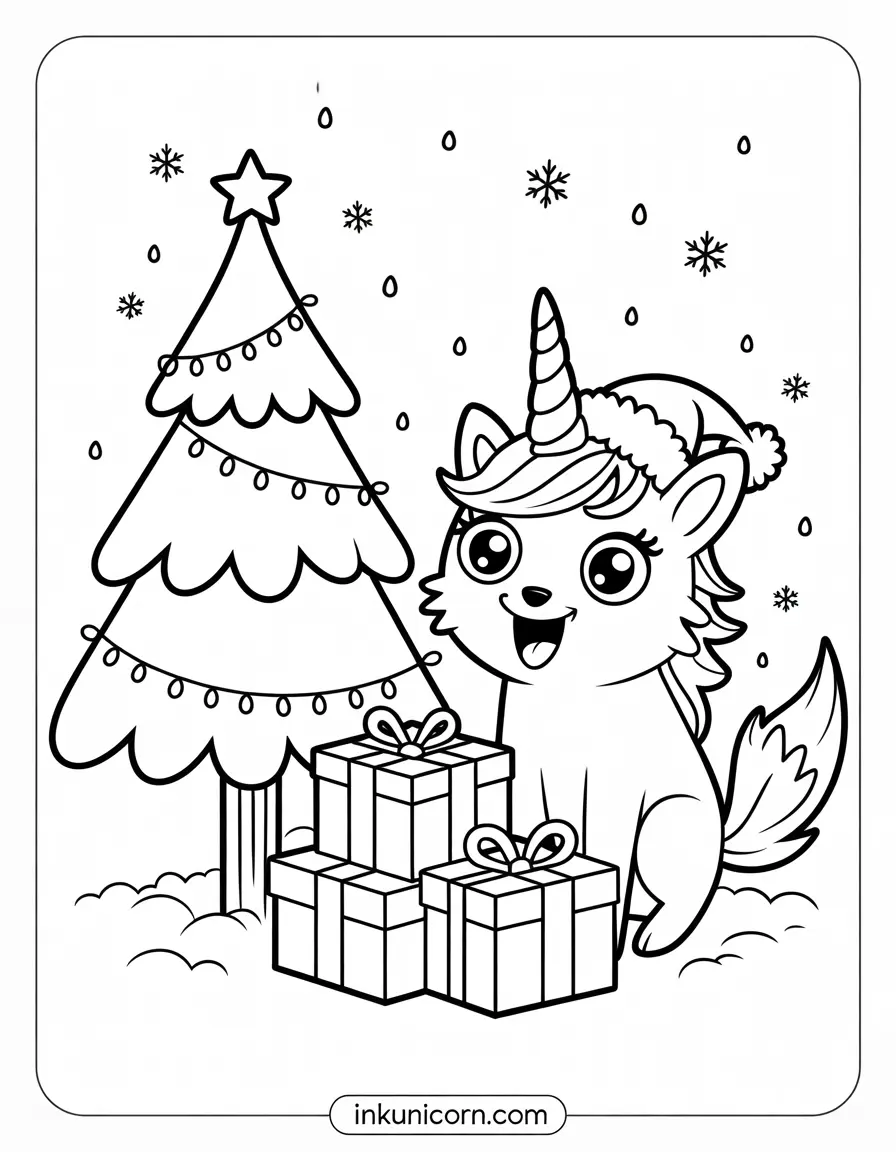 Fox Unicorn with Christmas Gifts