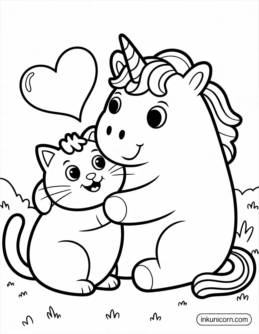 Friendly Unicorn and Cat Hug