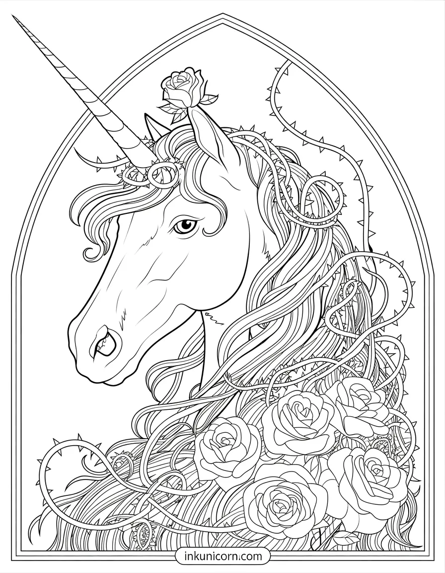 Gothic Head Unicorn With Roses