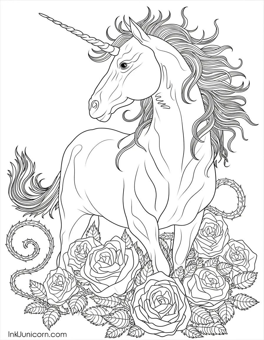Gothic Unicorn with Dark Roses