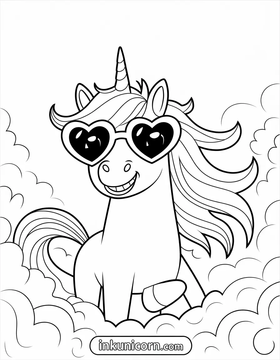 Head Unicorn With Heart-Shaped Sunglasses
