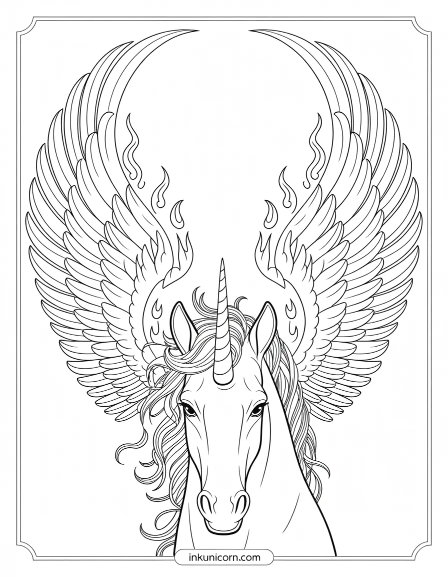 Head Unicorn With Phoenix Wings