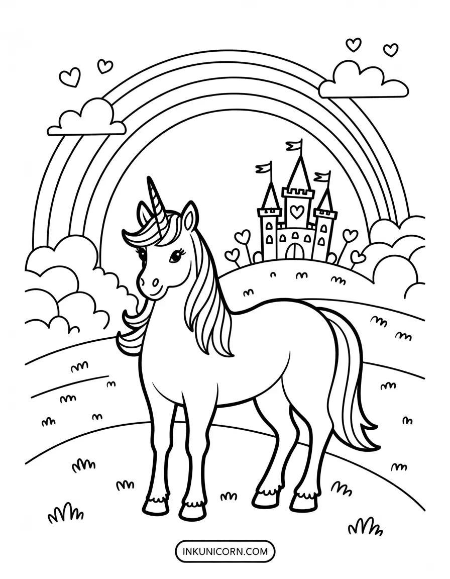 Heart Unicorn with Rainbow Castle