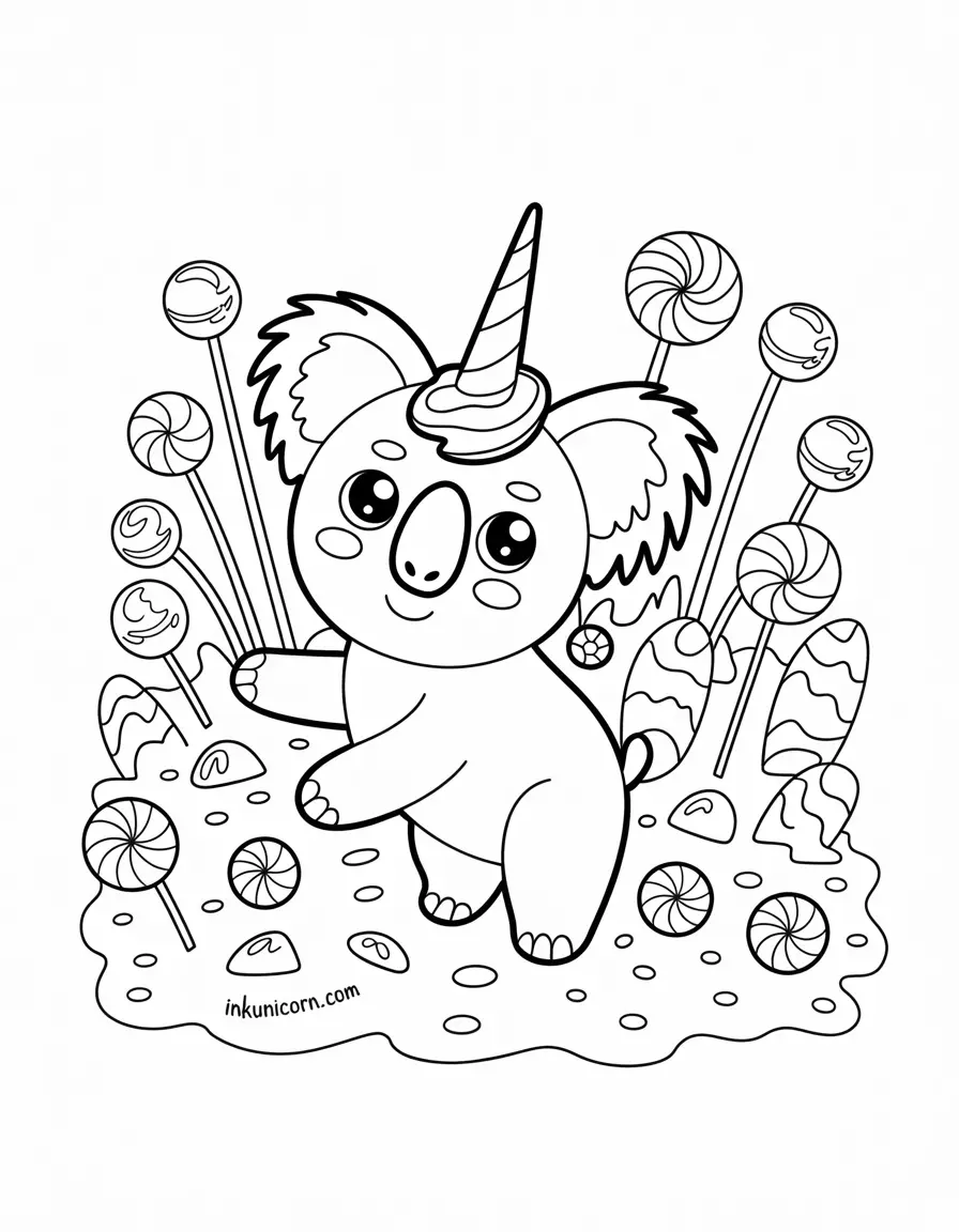 Koala Unicorn in a Candy Cane Garden