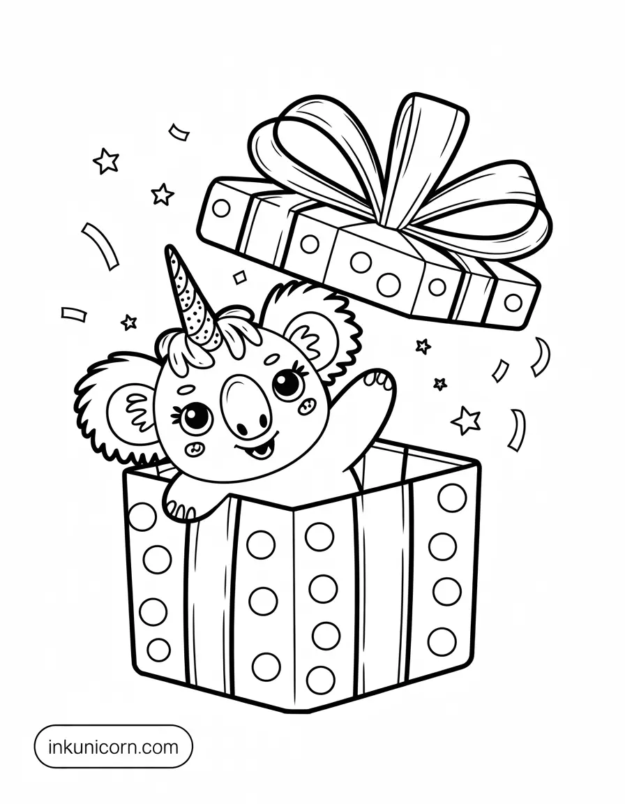 Koala Unicorn Peeking from a Gift Box