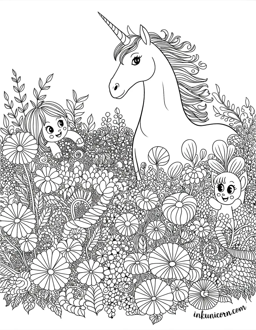 Little Twin Stars Unicorn in Zentangle Garden