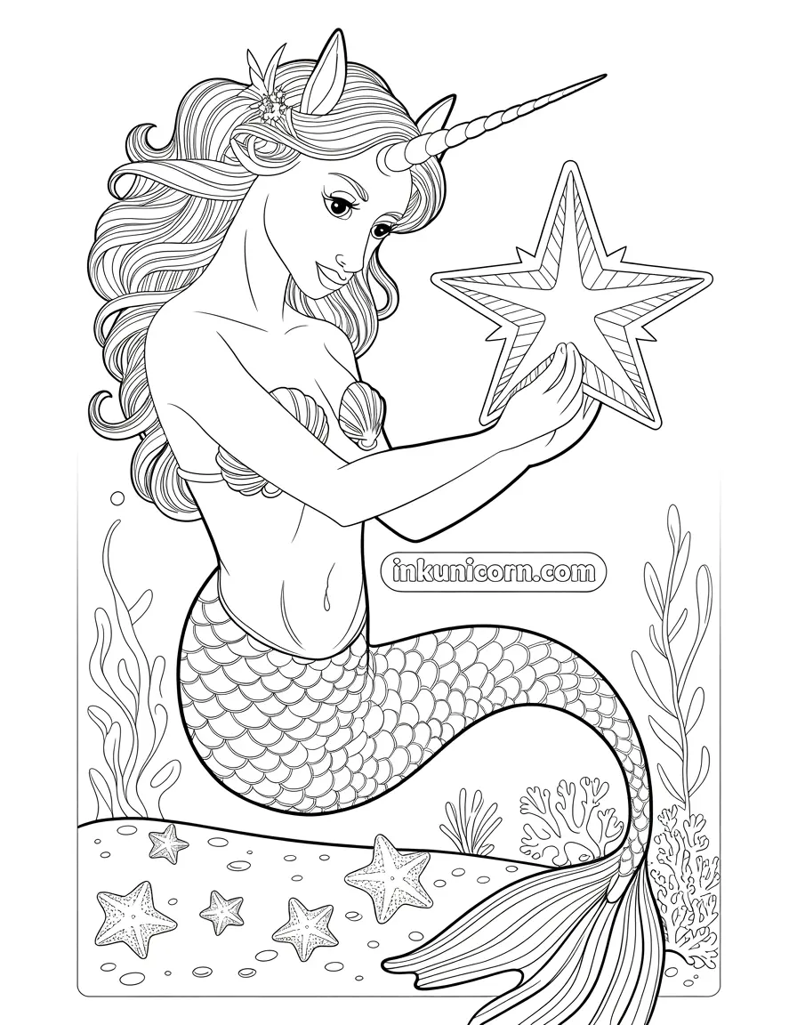 Mermaid Unicorn Holding a Star