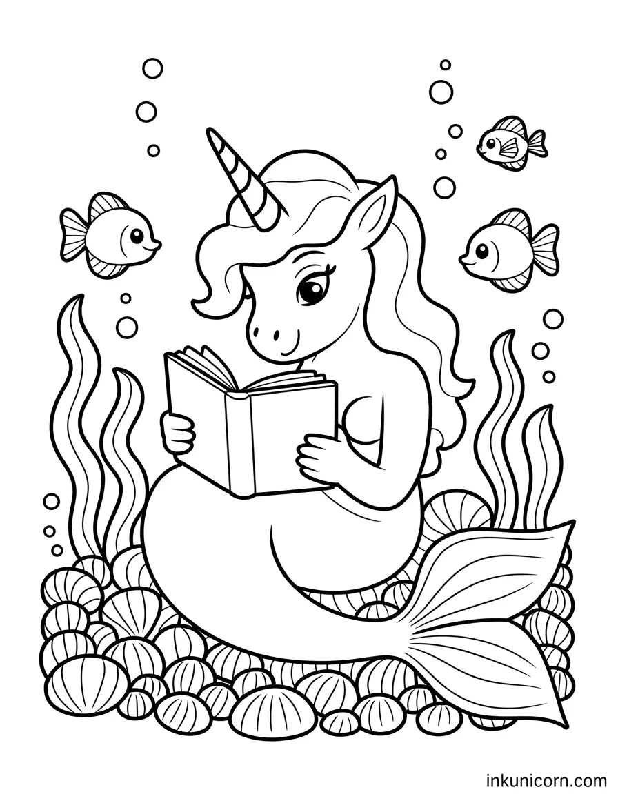 Mermaid Unicorn Reading a Book