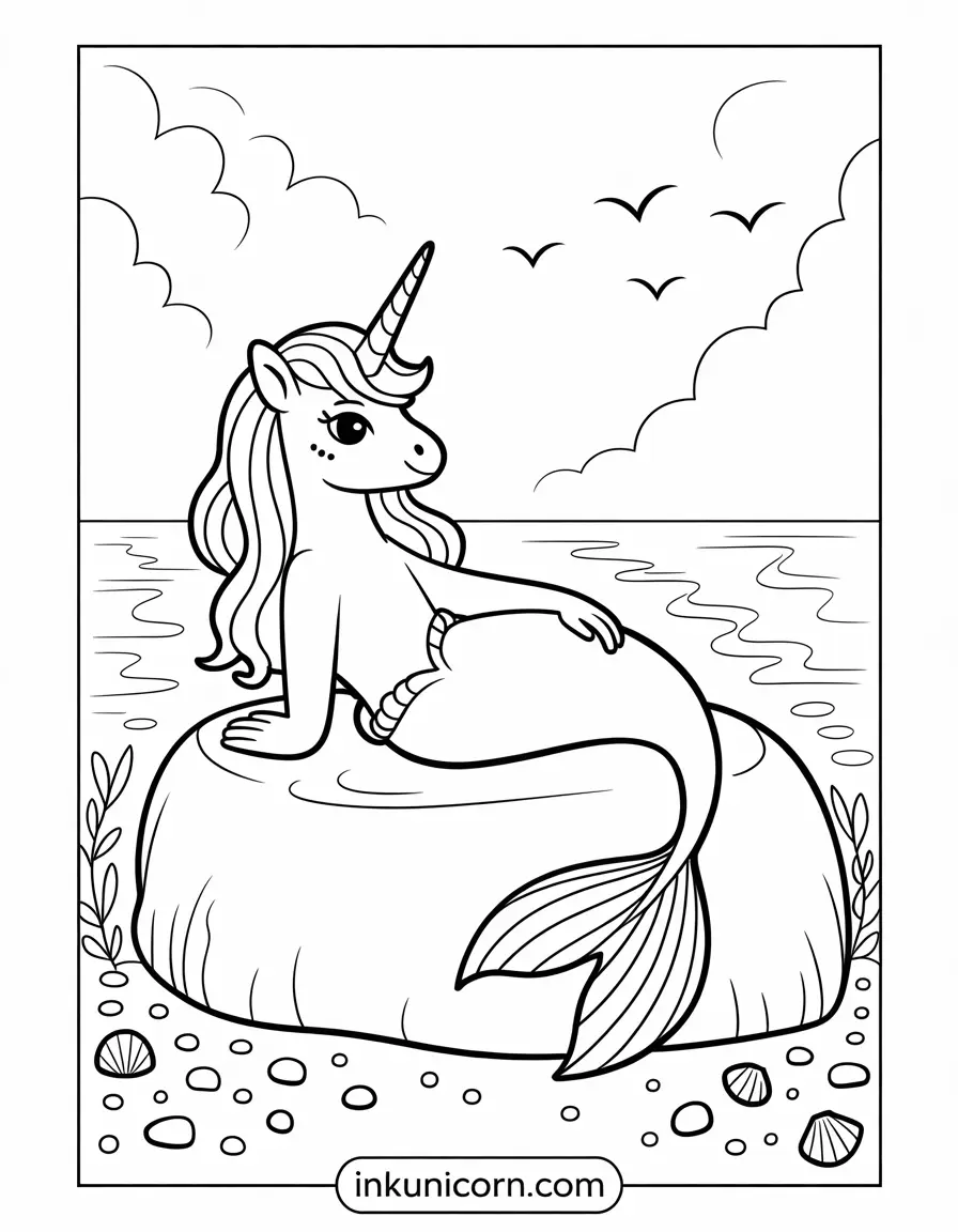 Mermaid Unicorn Relaxing on a Rock