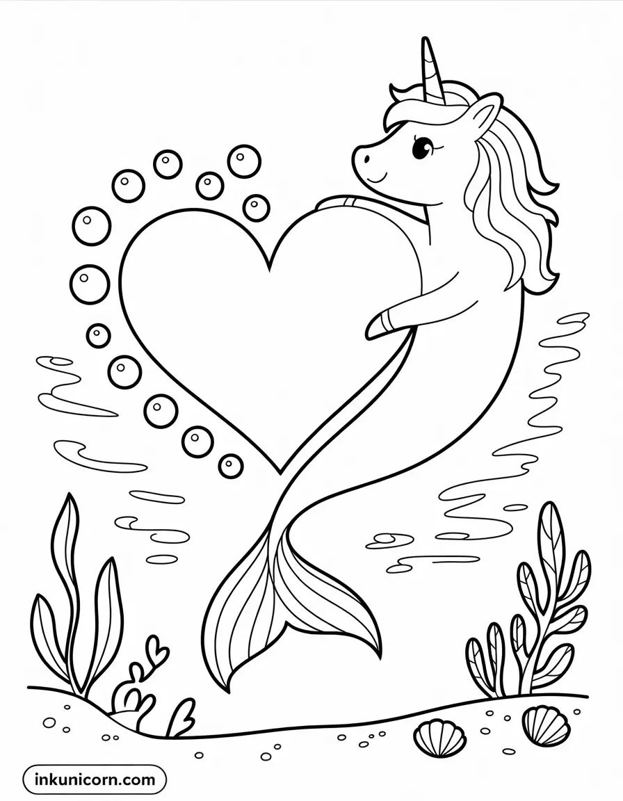 Mermaid Unicorn Swimming in a Heart Shape